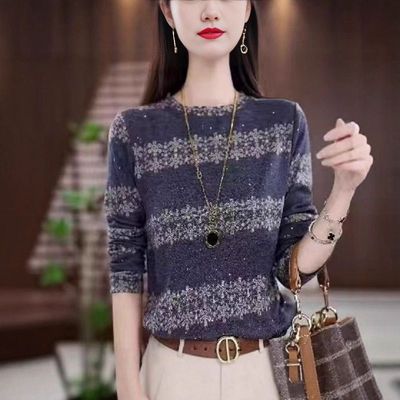 高档中老年碎花印花衬衫秋季微弹单穿内搭显瘦潮流加绒保暖打底衫