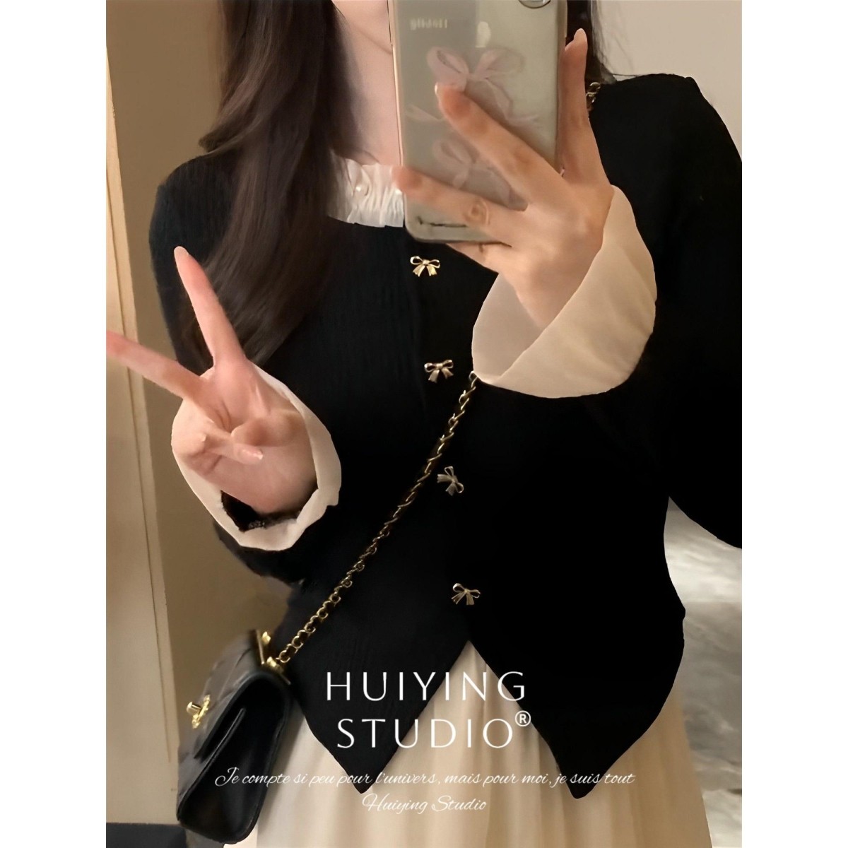 仿棉法式小香风蕾丝喇叭袖上衣女秋冬高级感蝴蝶结掐腰针织衫,女装/女士精品,毛针织衫,淘宝优惠券,粉丝福利购,淘宝优惠卷