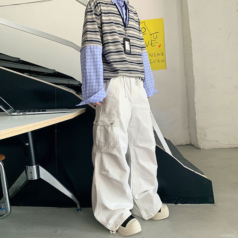白色工装裤女美式hiphop潮牌高街嘻哈爵士舞裤子运动休闲裤