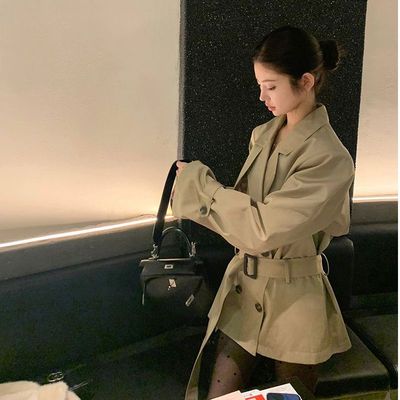 英伦风卡其色风衣外套女春秋季新款高级感气质收腰小个子短款大衣