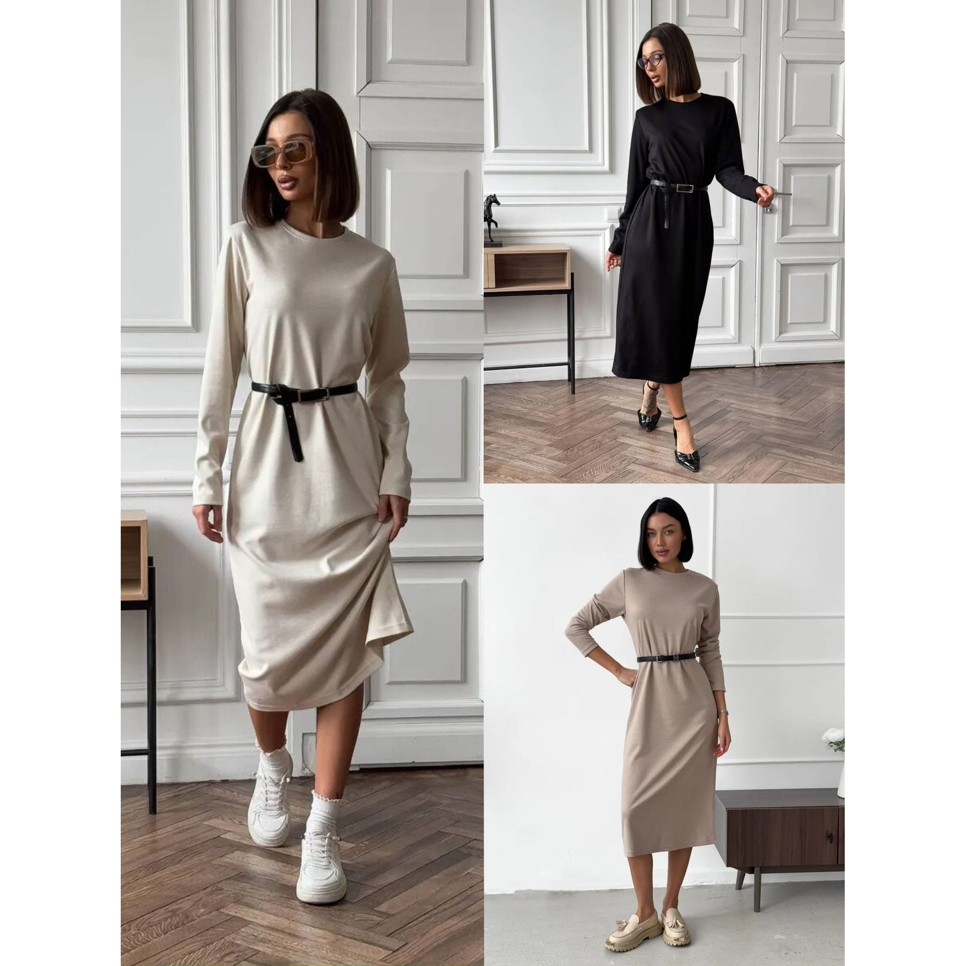 跨境2025秋冬季新款欧美女装打底中长款连衣裙时尚长袖垂感包臀裙