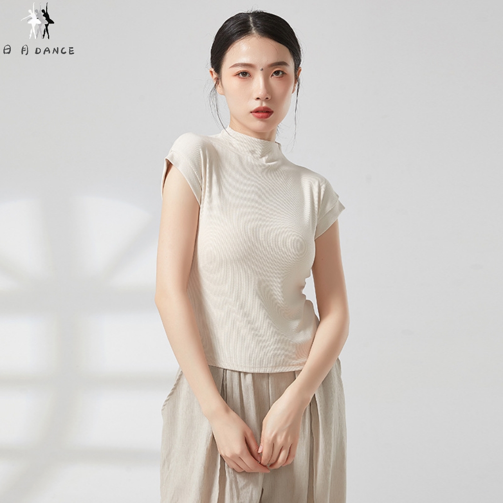 日月DANCE 现代舞练功服高领短袖女上衣舞蹈服古典修身形体训练服