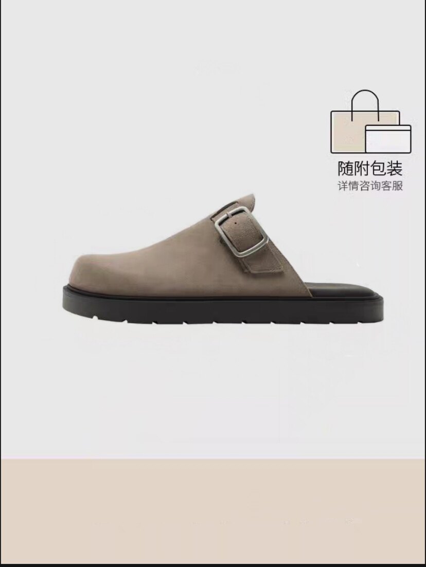 ZA家新款ZAR ZCXY男鞋反绒皮厚底搭扣饰真皮复古圆头平底勃肯鞋