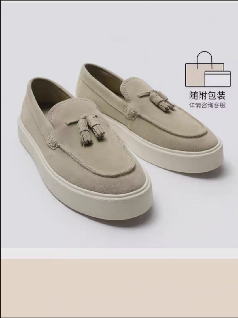 新品 男鞋 流苏饰反绒皮船鞋zarzcxy真皮平底休闲乐福鞋