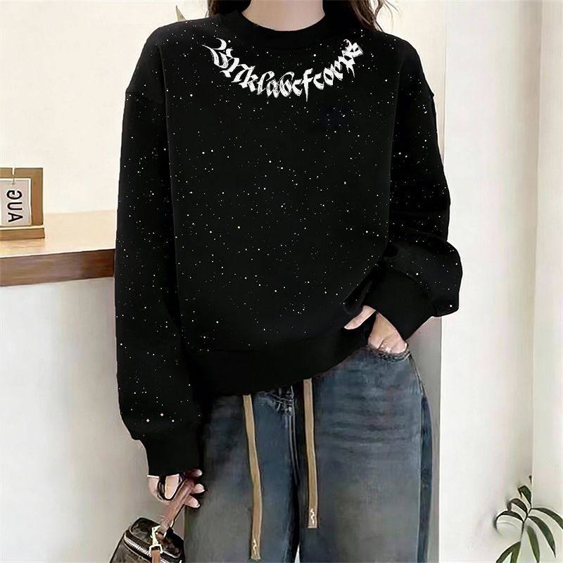 秋冬亮片新款韩版加绒原宿慵懒风卫衣女学生宽松百搭上衣亮片设计