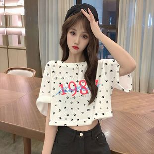 2025夏季短款纯棉短袖T恤女生个性百搭印花小众ins宽松爆款上衣服