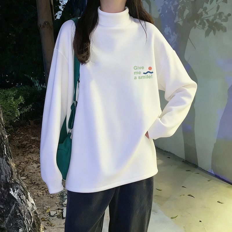 ins风秋冬季新款双面德绒长袖t恤女印花学生时尚百搭修身上衣潮流