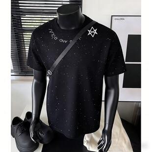 美式痞帅纯棉亮片印花短袖T恤女士青年半袖ins潮牌宽松百搭上衣服