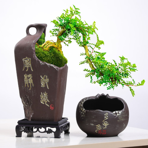中式陶瓷花盆带底座盆