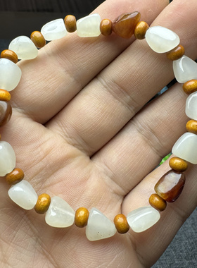 和田玉手链女原石白玉随形手串男女精美手饰石榴石橄榄片隔珠