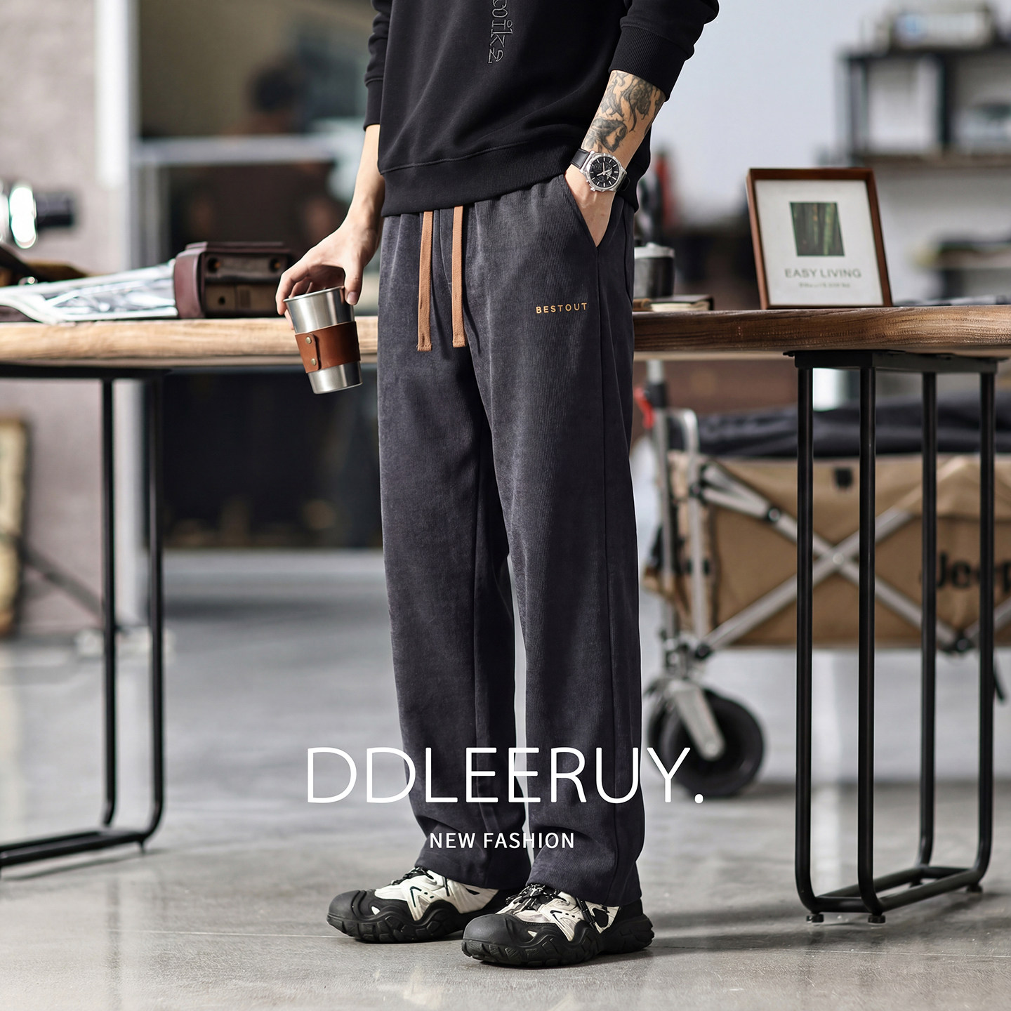 高端雪尼尔休闲运动卫裤男士秋冬季新款宽松大码垂感直筒灯芯绒,男装,休闲裤,淘宝优惠券,粉丝福利购,淘宝优惠卷