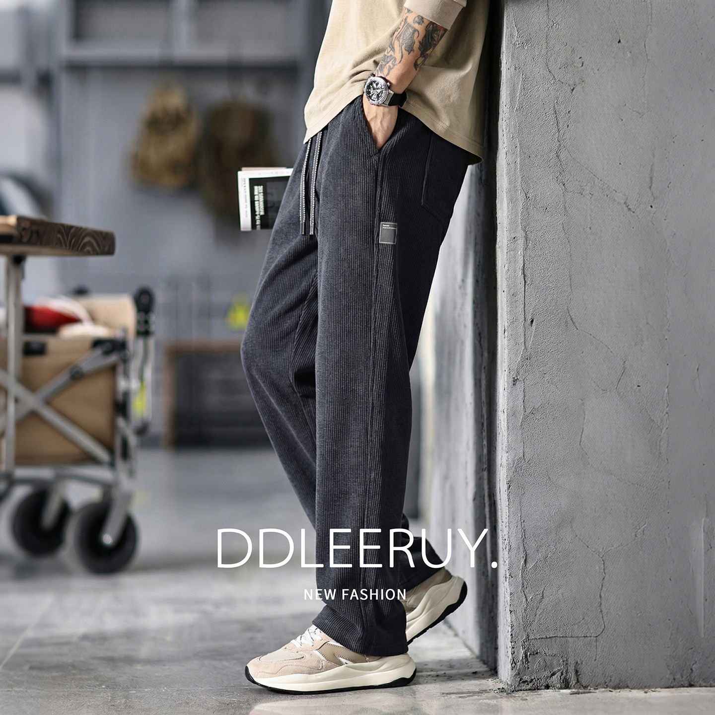 秋冬季新款灯芯绒直筒休闲长裤男宽松百搭大码垂感阔腿加绒运动裤,男装,休闲裤,淘宝优惠券,粉丝福利购,淘宝优惠卷