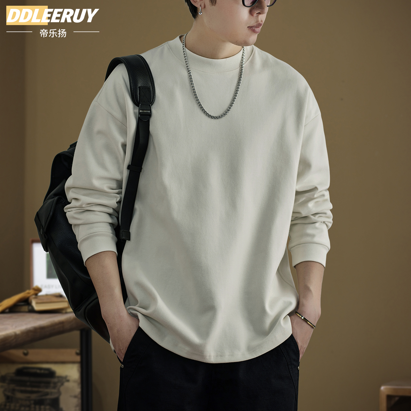 美式重磅300g纯色简约长袖体t恤