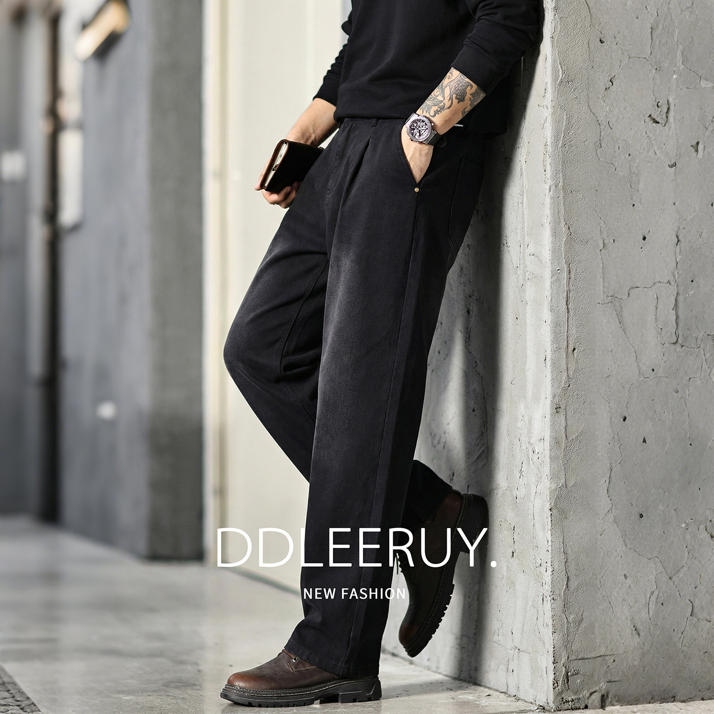 莱赛尔黑色直筒休闲裤男士秋冬季新款宽松大码复古做旧阔腿长裤子,男装,休闲裤,淘宝优惠券,粉丝福利购,淘宝优惠卷
