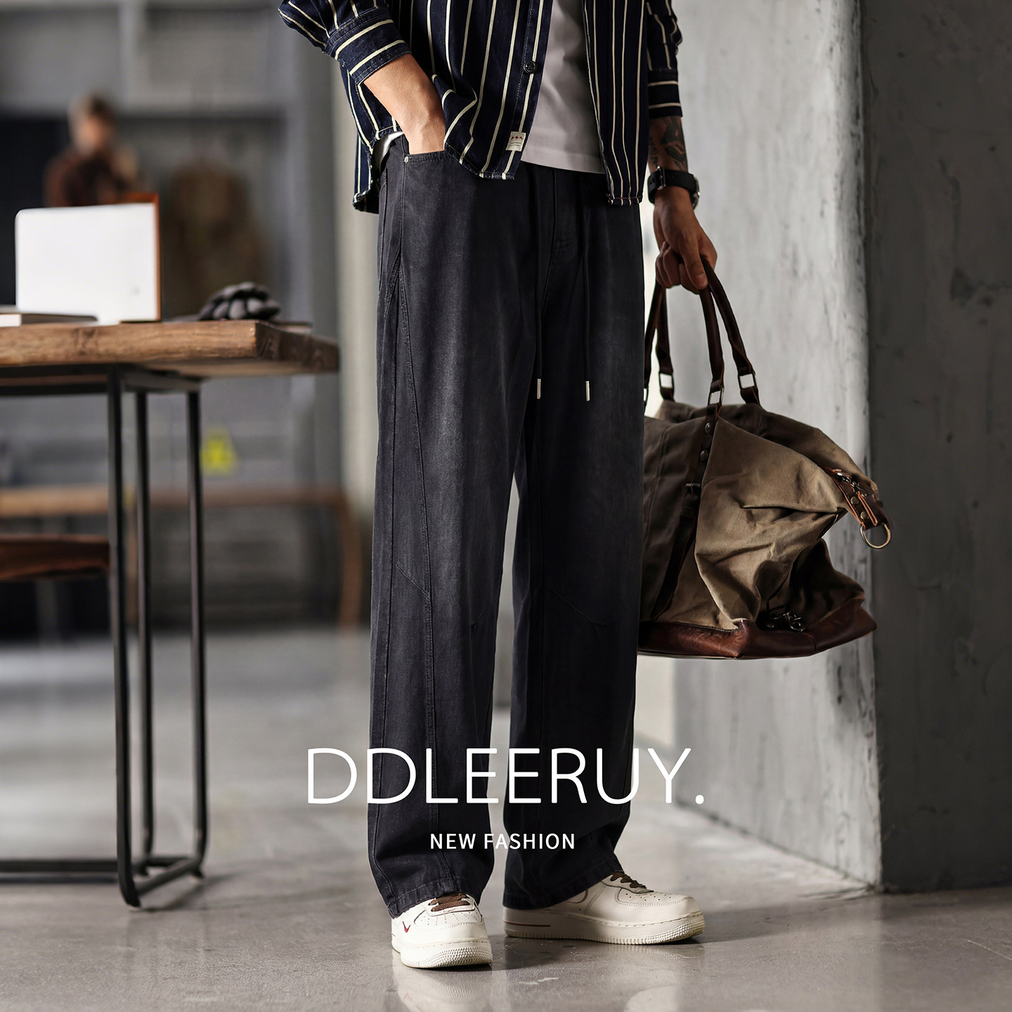 莱赛尔宽松垂感休闲裤男士秋冬季美式高端抽绳松紧腰阔腿直筒长裤,男装,休闲裤,淘宝优惠券,粉丝福利购,淘宝优惠卷