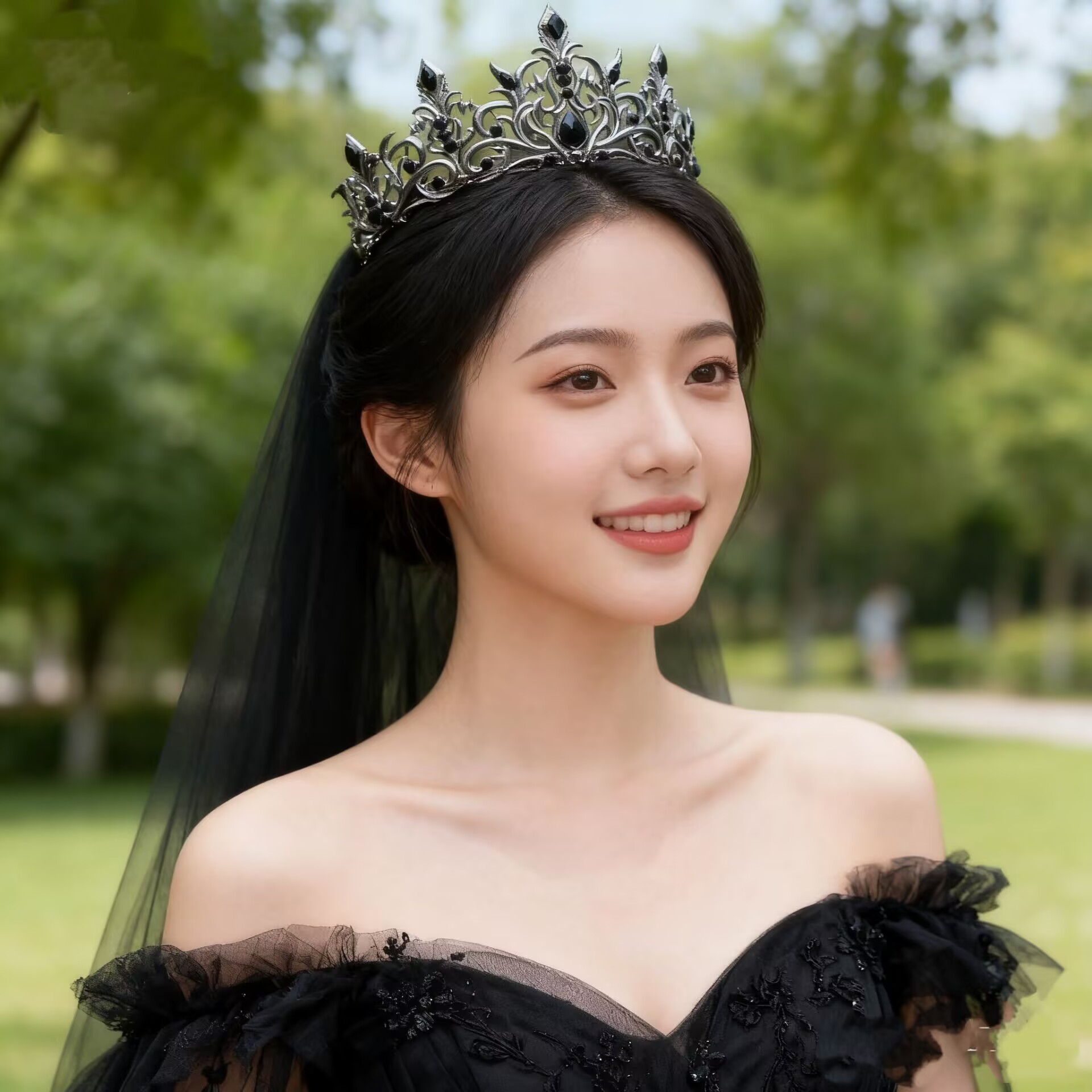 新娘巴洛克皇冠公主头饰黑色成人礼结婚发饰十八岁复古王冠生日