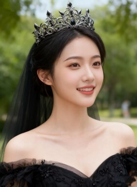 新娘巴洛克皇冠公主头饰黑色成人礼结婚发饰十八岁复古王冠生日
