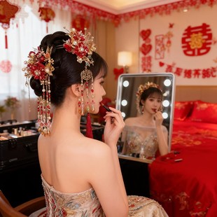 新款高级秀禾头饰简单大气重工新中式秀禾服新娘头饰凤冠结婚发饰