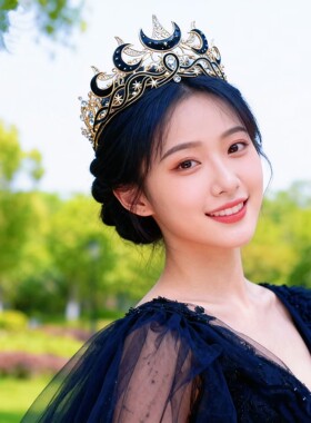 新款新娘头饰森系高级仙气黑色皇冠唯美气质月亮发箍结婚礼服配饰