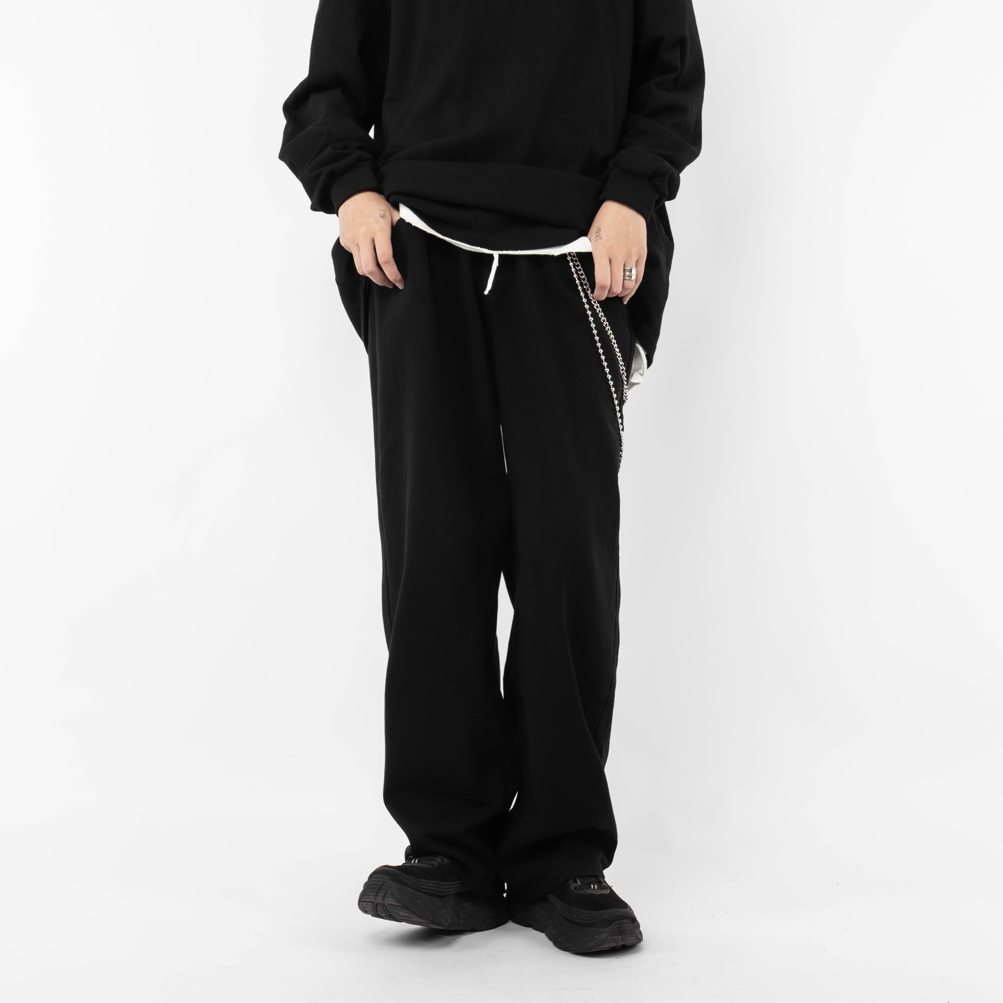 JERRYSTU 欧美高街链条直筒拖地阔腿长裤男女宽松坠感牛仔裤潮