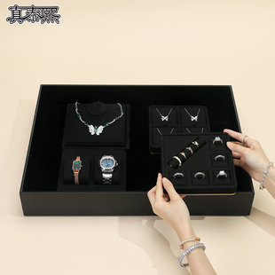 真泰熙珠宝展示道具黑色绒布首饰收纳看货托货珠宝店保险柜收货盘