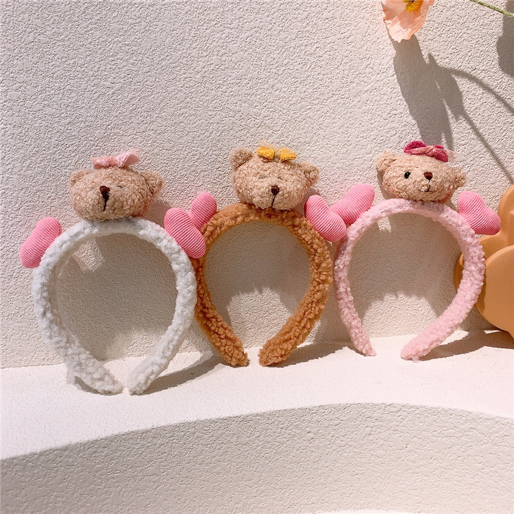 秋冬毛绒卡通小熊洗脸发箍少女爱心头箍发夹韩式简约化妆头饰发捆