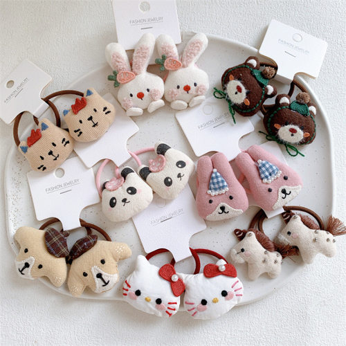 新款儿童可爱充棉卡通小熊兔子发圈小女孩扎头发皮筋头绳对装发绳