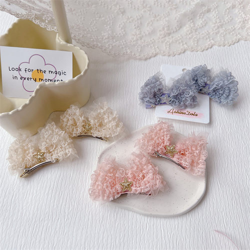 韩版儿童蕾丝立体蝴蝶结发夹可爱女童公主顶夹对装发卡刘海侧边夹