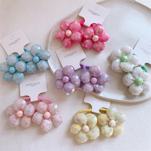 头绳扎头发皮筋发绳 儿童亮片网纱塞棉花朵发圈小女孩对装 春季 新款