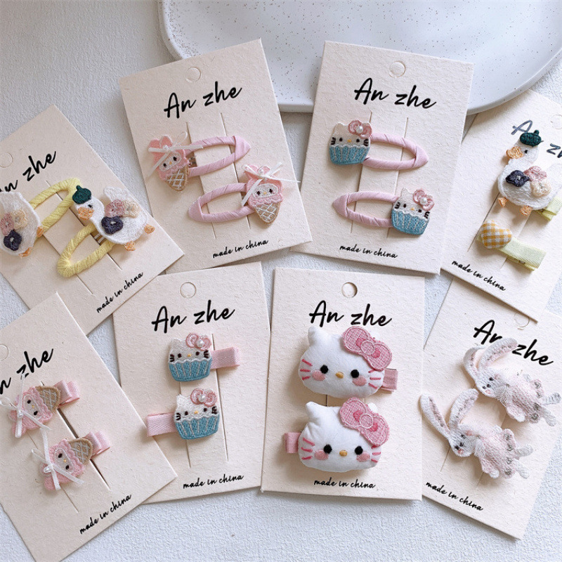 可爱儿童卡通猫咪兔子发夹女童侧边刘海夹碎发BB夹全包布发卡头饰