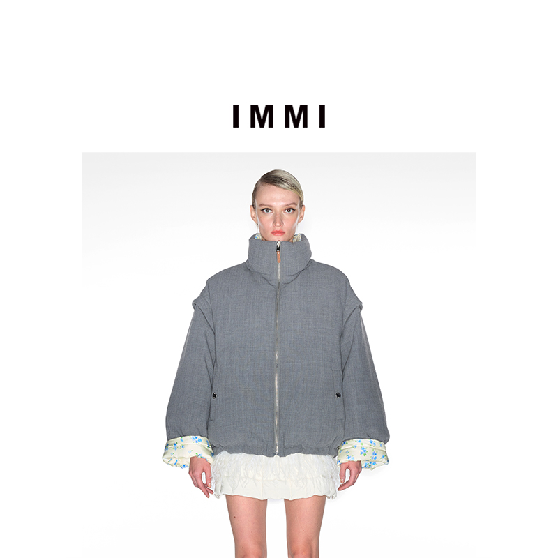【IMMI】冬季新品精纺羊毛碎花双面穿羽绒服外套MWDFWFJK0860X