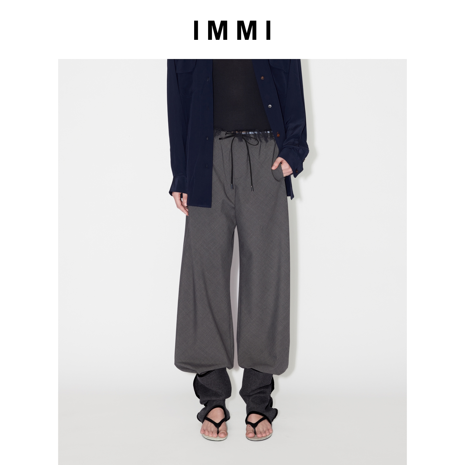 【IMMI】25早秋新品休闲精纺羊毛斜裁长裤MWEFWWPT0285X