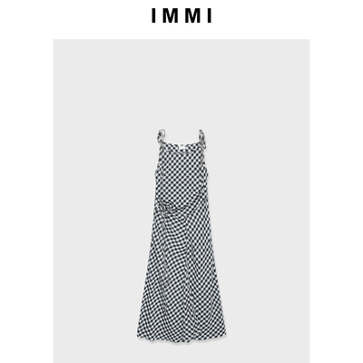 【IMMI】25夏季新品格纹系带吊带连衣裙MWESSWDS0475C