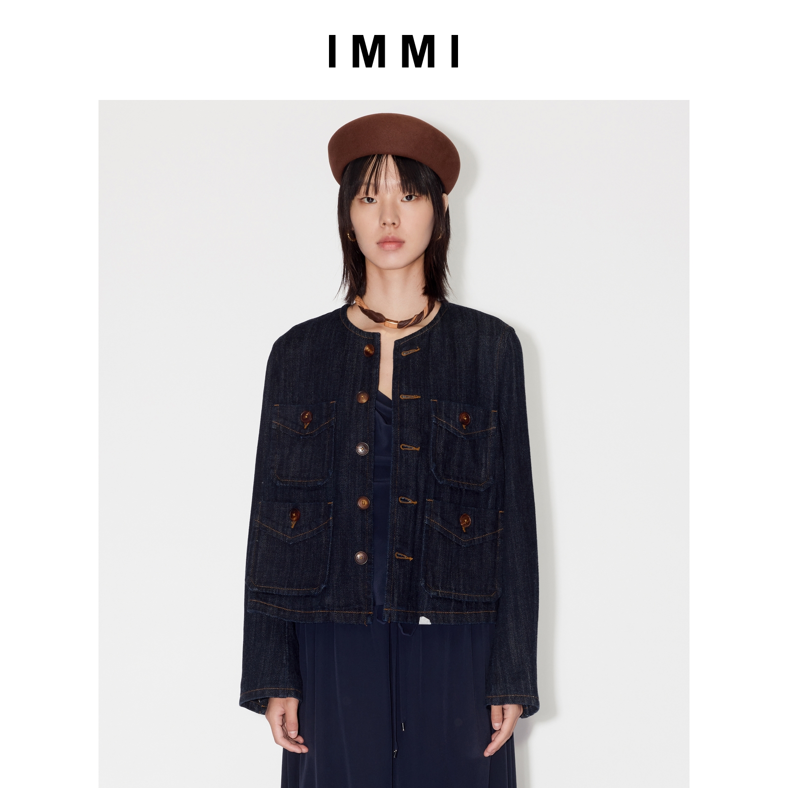 【IMMI】25早秋新品牛仔四口袋宽松圆领夹克MWEFWDJK0031X
