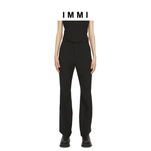 112PT064X 秋冬黑色精纺羊毛切线喇叭裤 IMMI