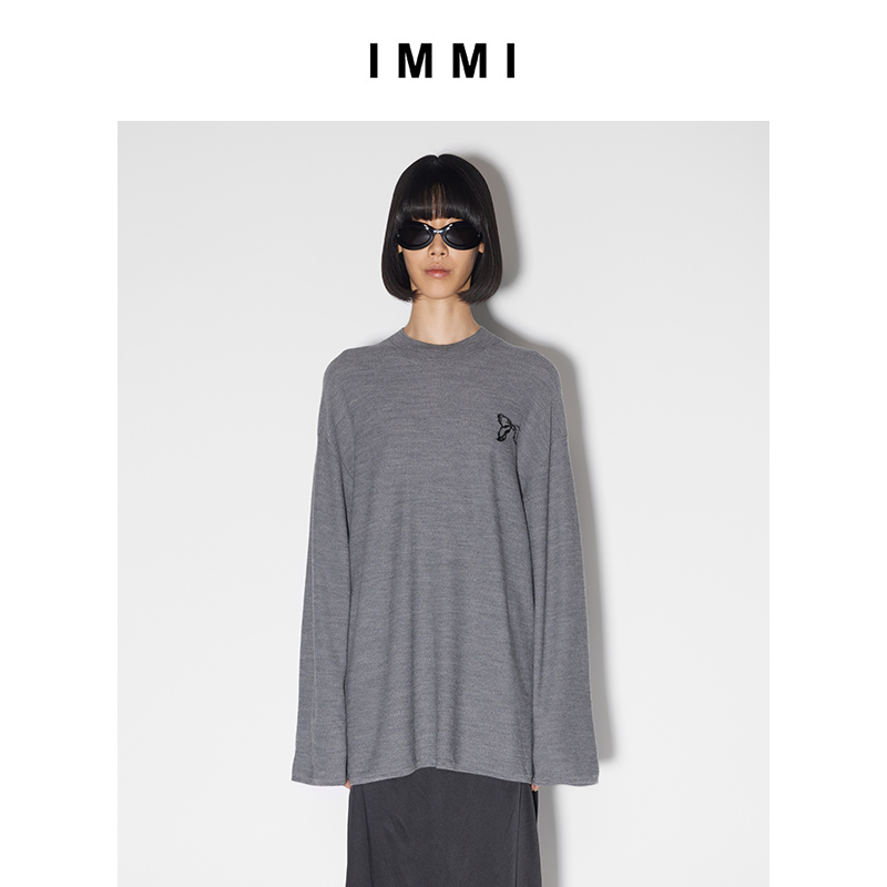 羊毛蝴蝶提花宽松套头上衣