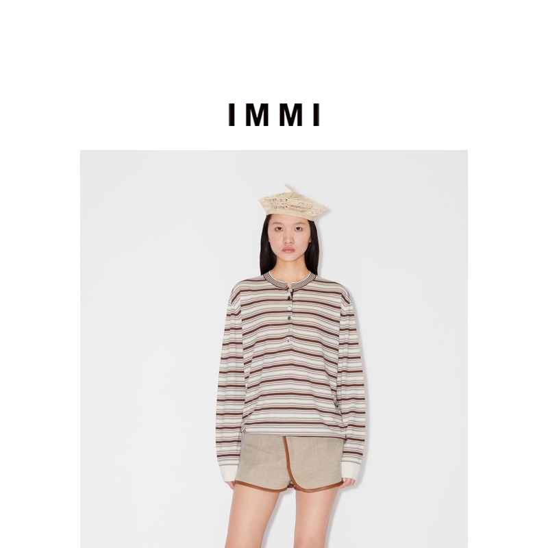 【IMMI】25夏季新品可露丽风条纹圆领宽松长袖上衣MWESSKTP0547X