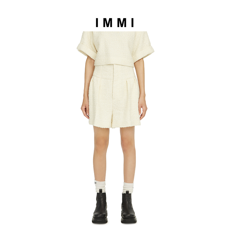 21秋冬新品 米白粗花呢超高腰短裤