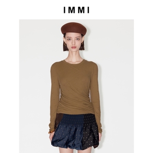 烫钻双层长袖 25早秋新品 扭扭T恤皮肤上衣MWEFWJTP0299X IMMI