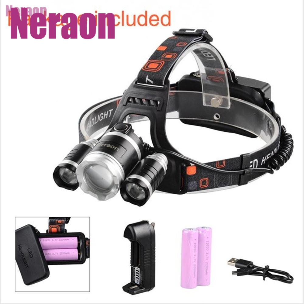 Neraon Brightest LED Headlamp Flashlight 3 Light三灯头灯套装
