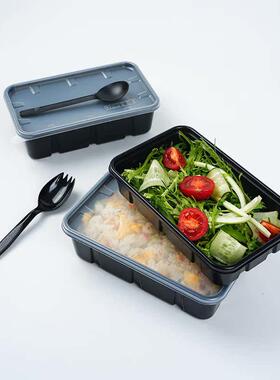 一次性餐盒黑色600ml塑料带盖打包外卖加厚700ml炒饭盖饭沙拉商用