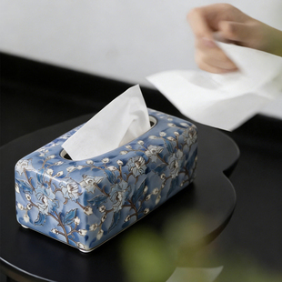 Rh La*n古董藏品《Oriental flower绮梦繁花》轻奢摆件陶瓷纸巾盒