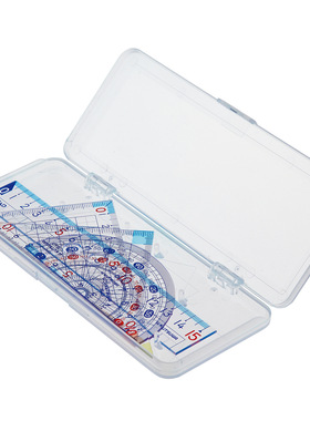 日本KUTSUWA透明小学生考试套尺 三角板直尺量角器套装收纳盒尖角