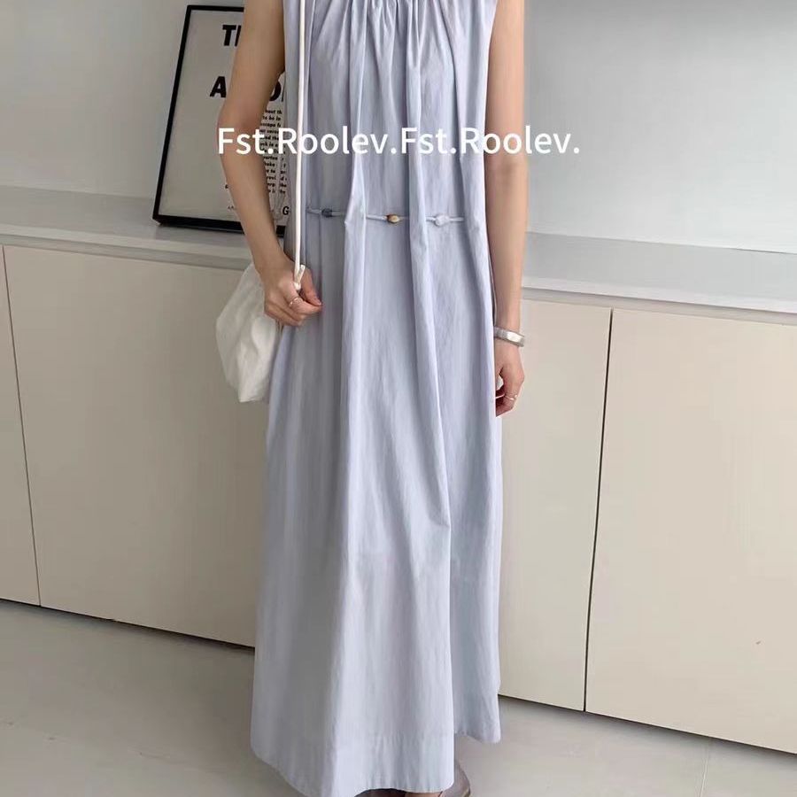简约闺蜜串珠女2025夏季新款休闲百搭无袖宽松长款连衣裙ZNY839