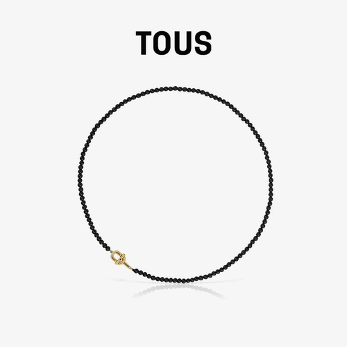 TOUS桃丝熊银镀18K金黑玛瑙项链