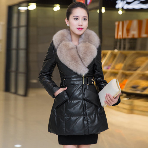 真皮羽绒服狐狸领鹅绒服皮草外套
