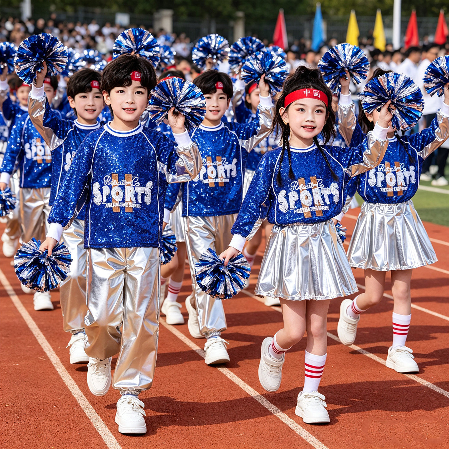 儿童啦啦队演出服嘻哈街舞架子鼓亮片小学生运动会表演服装幼儿园