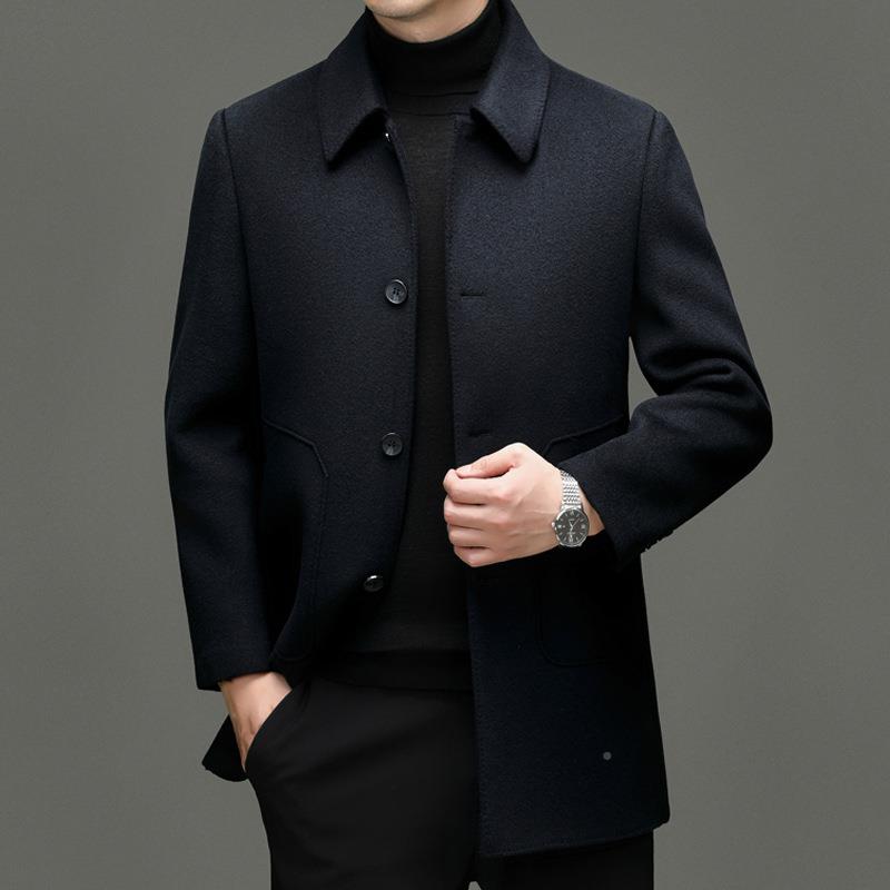冬季羊务毛大衣男衣外套山羊绒翻领爸爸装商子休闲风C8505-J呢中