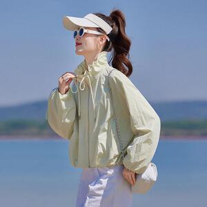 季薄防晒衣女外轻穿翻GE2526-0领抽休绳长袖闲运动夏防晒外套