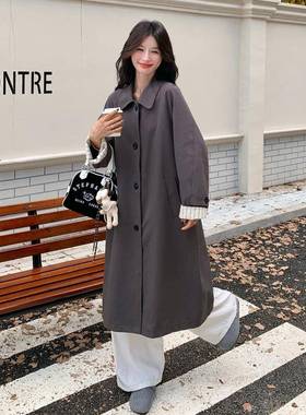 日系气质感灰色翻领单排扣D013-261风衣女2休款025春秋松闲高级感